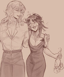 Two half bodies with monochrome shading style